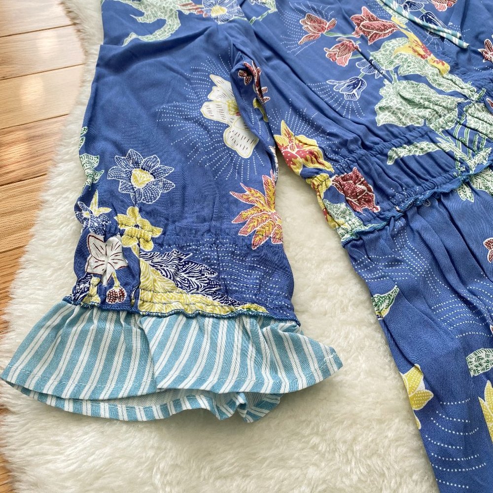 Tribal Femme Casual Dress, Boho, 3/4 Sleeve, Floral Print, Blue, Petite Small - Picture 8 of 8